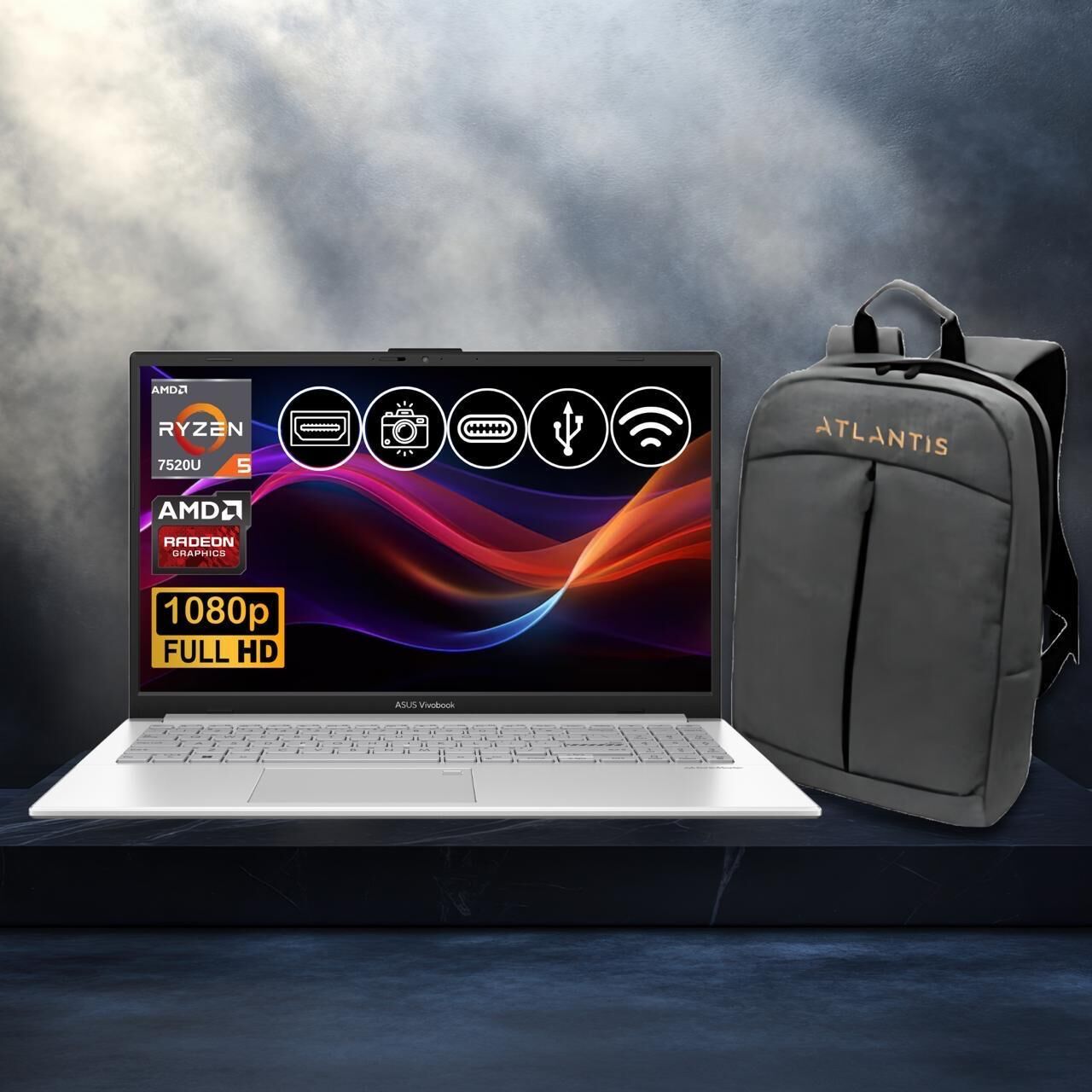 Asus Vivobook Go 15 Ryzen5-7520U 8GB 512GB Nvme SSD E1504FA-BQ1741 Atl9 15.6'' FreeDos Notebook+Çanta