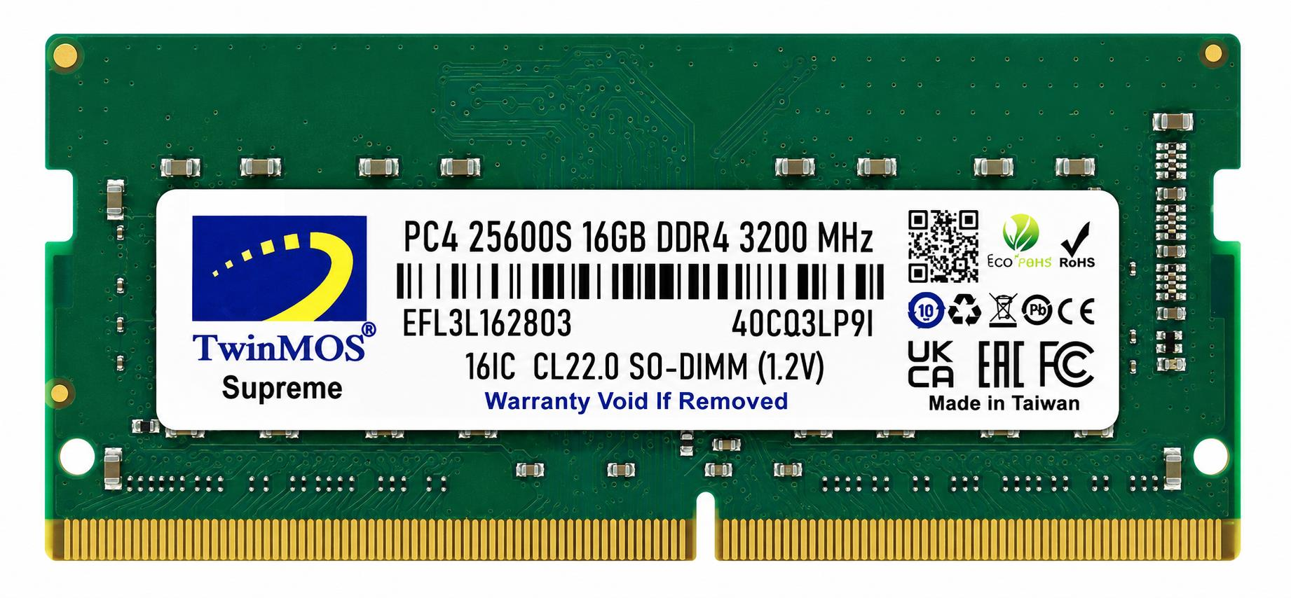 Twinmos 16 GB 3200 MHz DDR4 1.2V MDD416GB3200N Notebook Ram