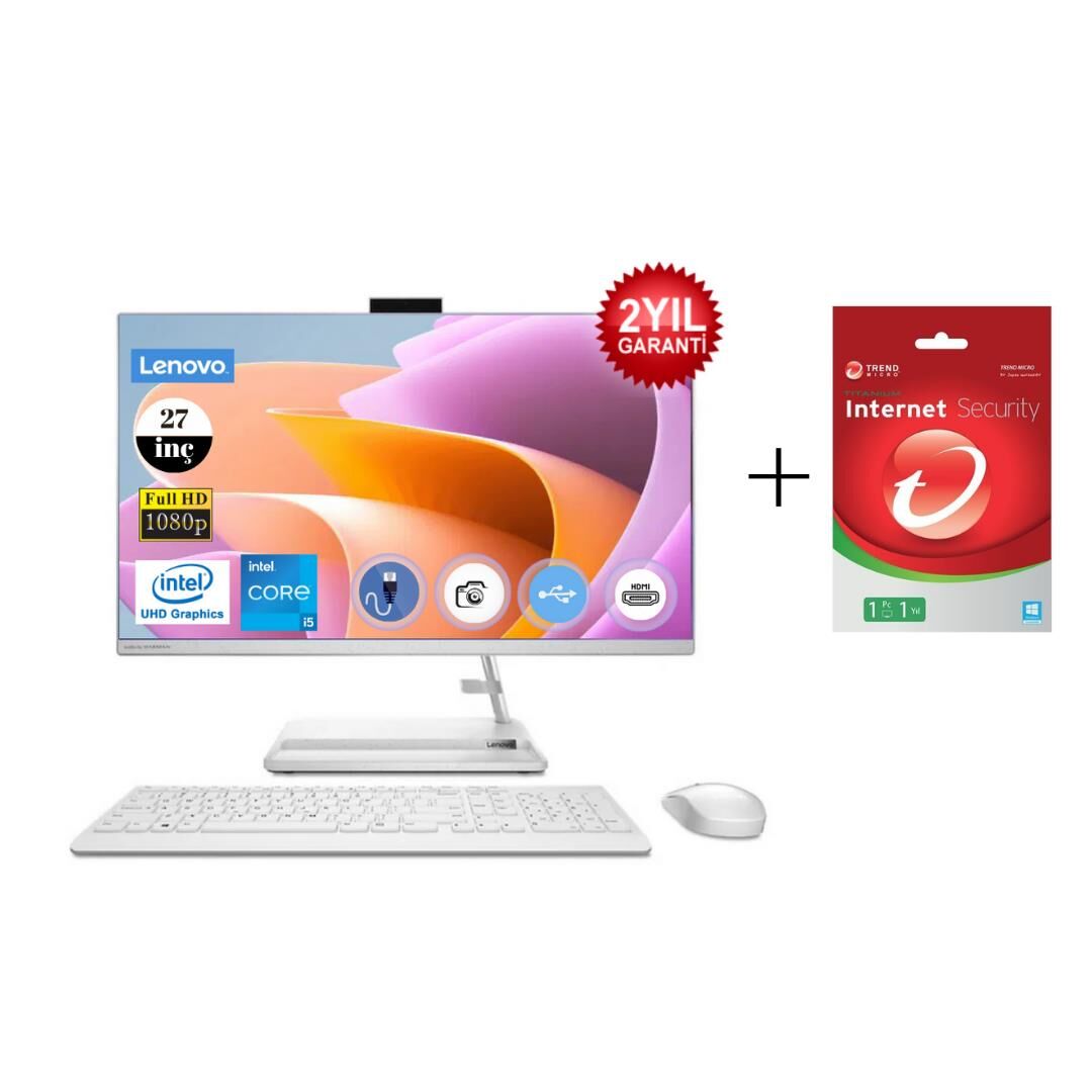 LENOVO Ideacentre 3 i5-12450h 8 GB 1TB SDD F0GJ00K7TX8A 27'' Fdos All In One Pc +Internet Security