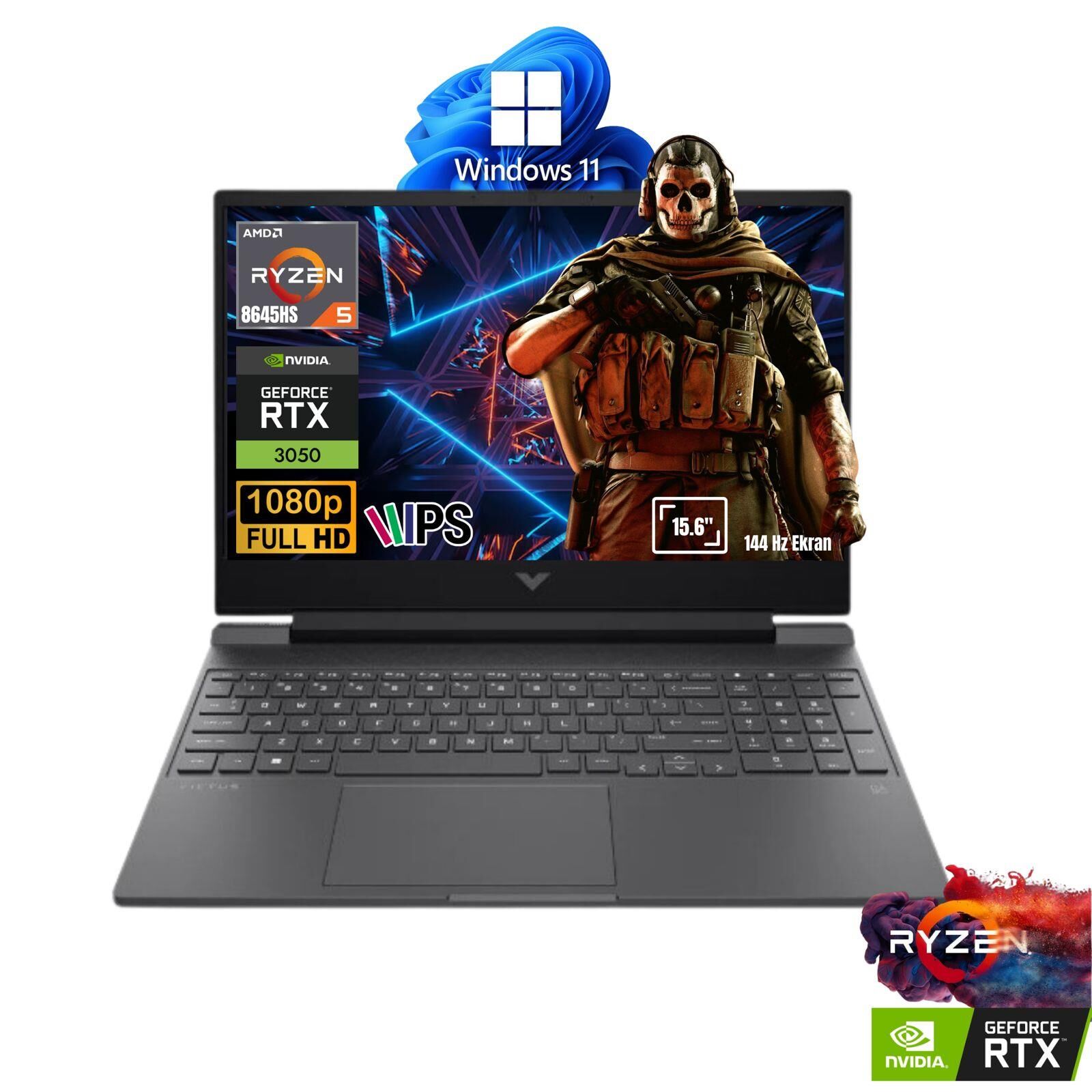 HP Victus Ryzen5 8645HS 32GB 512GB RTX3050 6GB IPS 144Hz 15.6'' W11P Gaming Laptop B9KM2EA ATL30