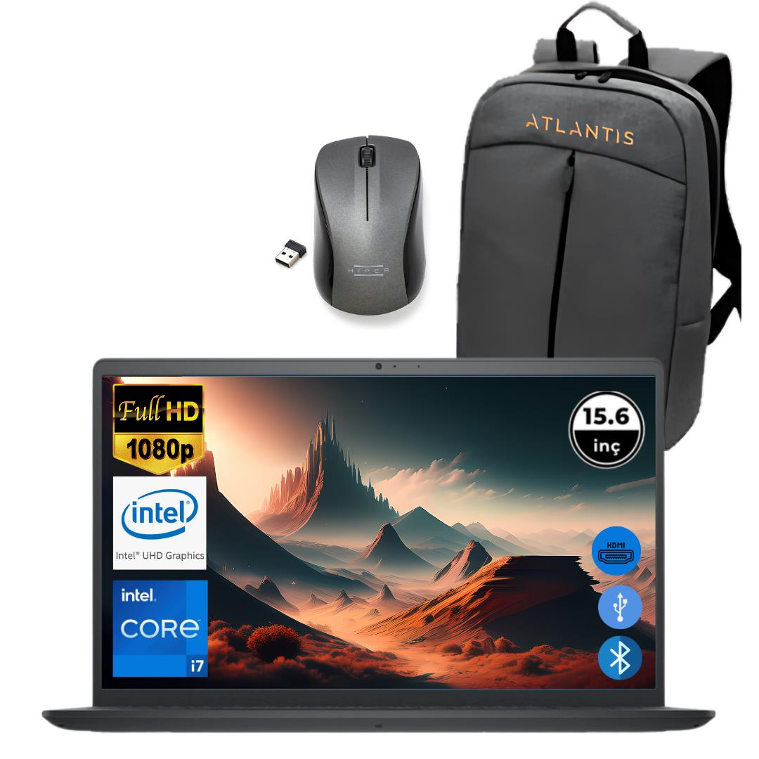 Dell Inspiron 3520 i7 1255U 8GB 128 GB M.2 SSD I35201013U ATL90 O/B 15.6'' Fdos Taşınabilir Bilgisayar+Çanta&Mouse