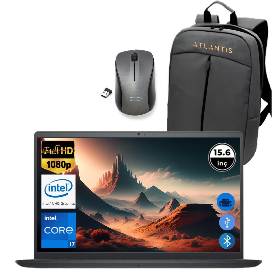 Dell Inspiron 3520 i7 1255U 8GB 256 GB M.2 SSD I35201013U ATL91 O/B 15.6'' Fdos Taşınabilir Bilgisayar+Çanta&Mouse