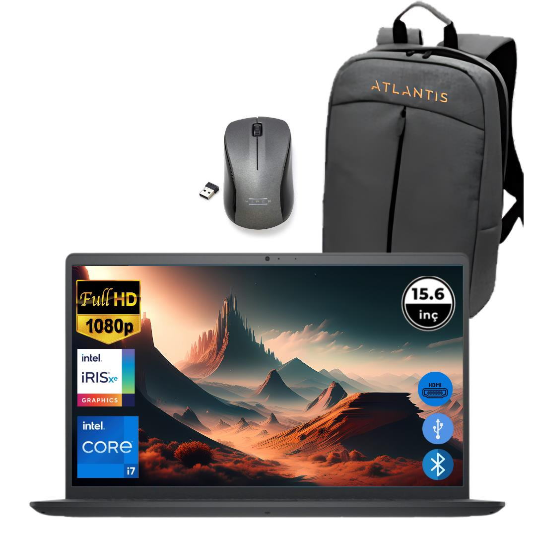 Dell Inspiron 3520 i7 1255U 16GB 256 GB M.2 SSD I35201013U ATL96 O/B 15.6'' Fdos Taşınabilir Bilgisayar+Çanta&Mouse
