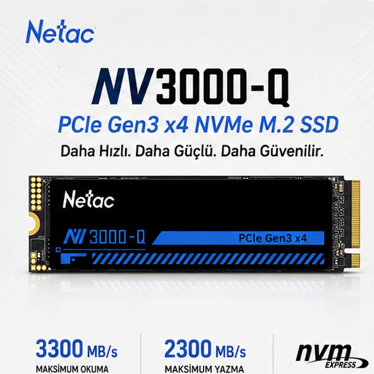 Netac NV3000-Q 1TB 3300/2300 MB/s PCIe Gen3 x4 NVMe M.2 2280 SSD – NT01NV3000Q-1T0-E4X