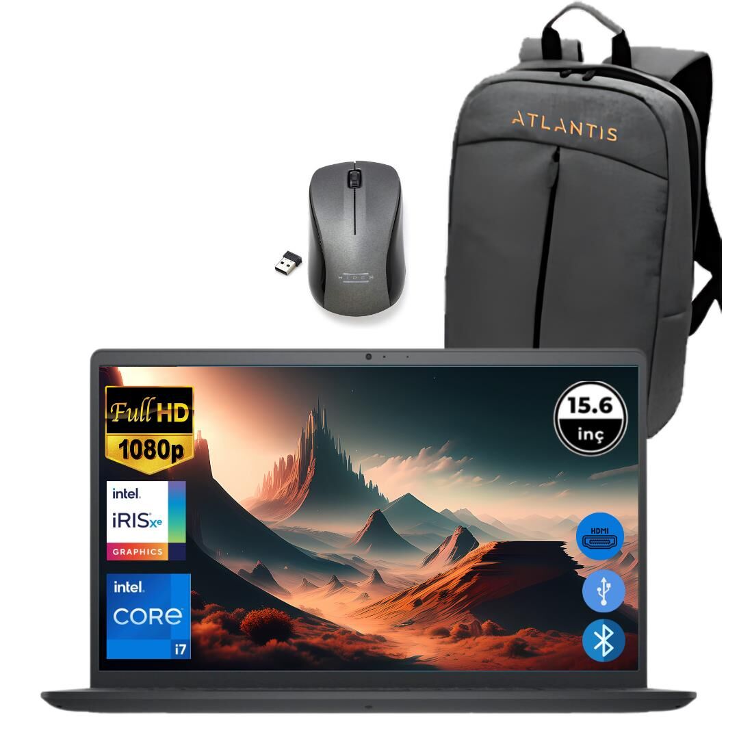 Dell Inspiron 3520 i7 1255U 64GB 512GB M.2 SSD I35201013U ATL117 O/B 15.6'' Ubuntu Taşınabilir Bilgisayar+Çanta&Mouse