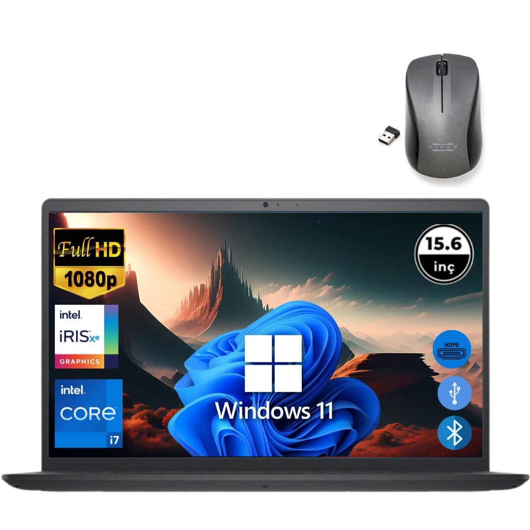 Dell Inspiron 3520 i7 1255U 64GB 256 GB M.2 SSD I35201013U ATL176 O/B 15.6'' Win11Pro Taşınabilir Bilgisayar+Mouse