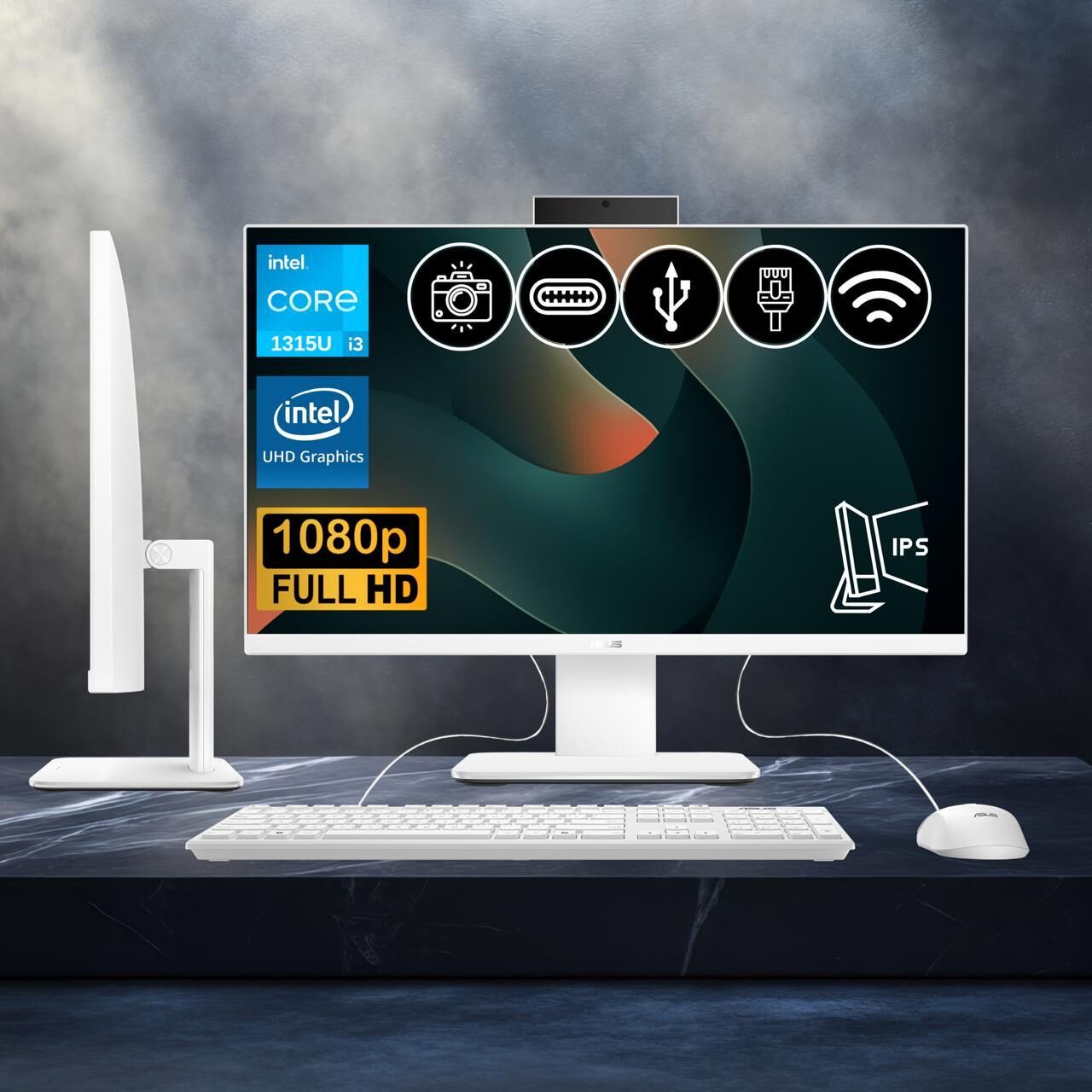 Asus V440VAK-I38256W0D ATL11 i3-1315U 24GB DDR5 2TB Nvme SSD 23.8'' IPS FHD Fdos BEYAZ All In One Bilgisayar