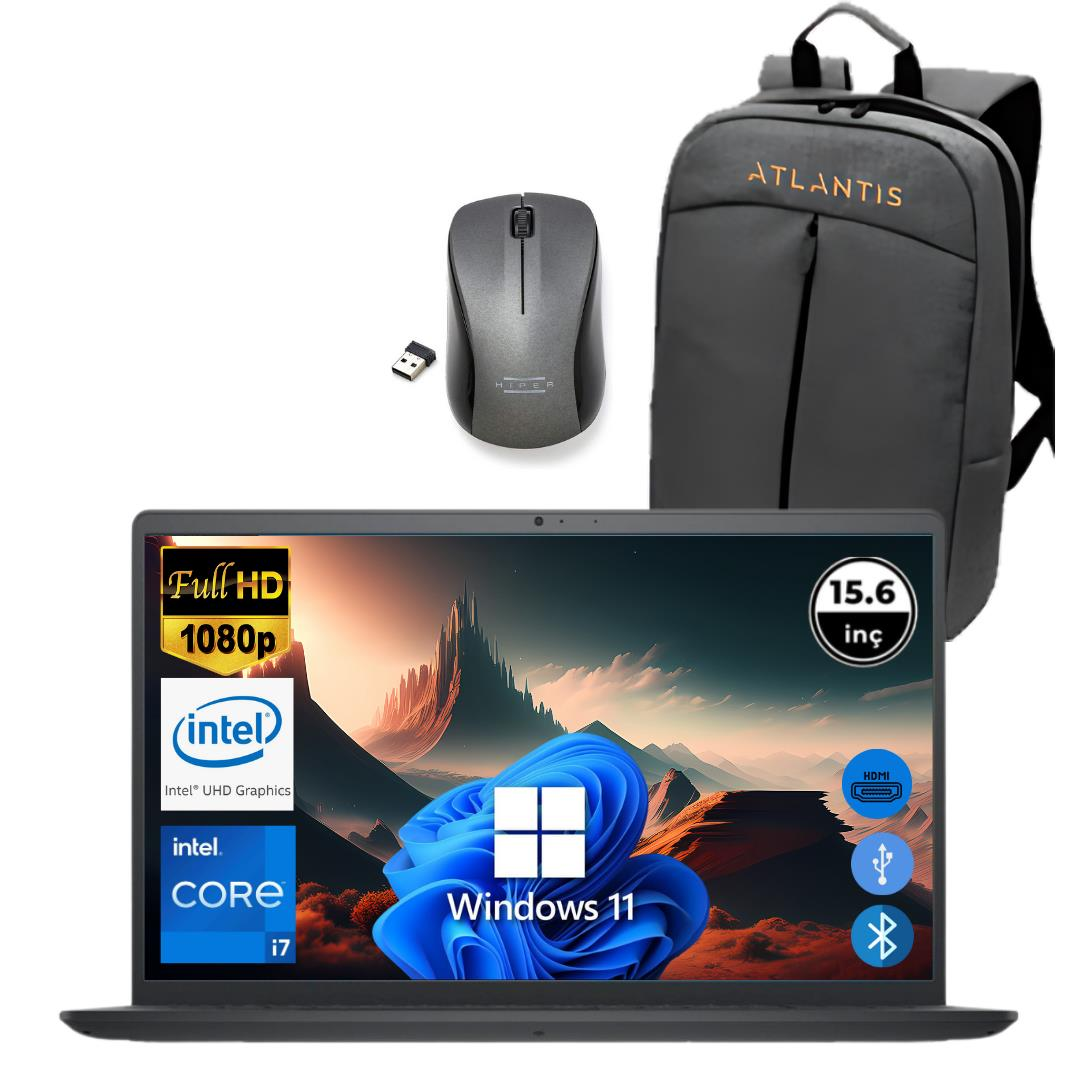 Dell Inspiron 3520 i7 1255U 8GB 128 GB M.2 SSD I35201013U ATL210 O/B 15.6'' Win11Pro Taşınabilir Bilgisayar+Çanta+Mouse