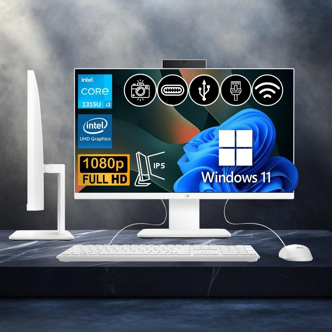 Asus V440VAK-I38256W0D ATL31 i3-1315U 24GB DDR5 512GB Nvme SSD 23.8'' IPS FHD W11Pro BEYAZ All In One Bilgisayar
