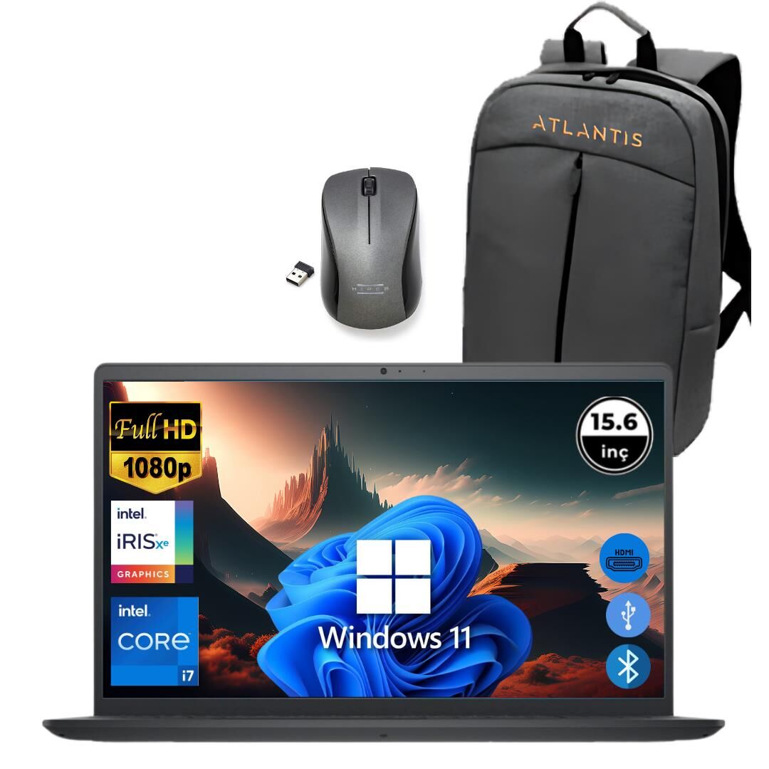 Dell Inspiron 3520 i7 1255U 40GB 512GB M.2 SSD I35201013U ATL229 O/B 15.6'' Win11Pro Taşınabilir Bilgisayar+Çanta+Mouse