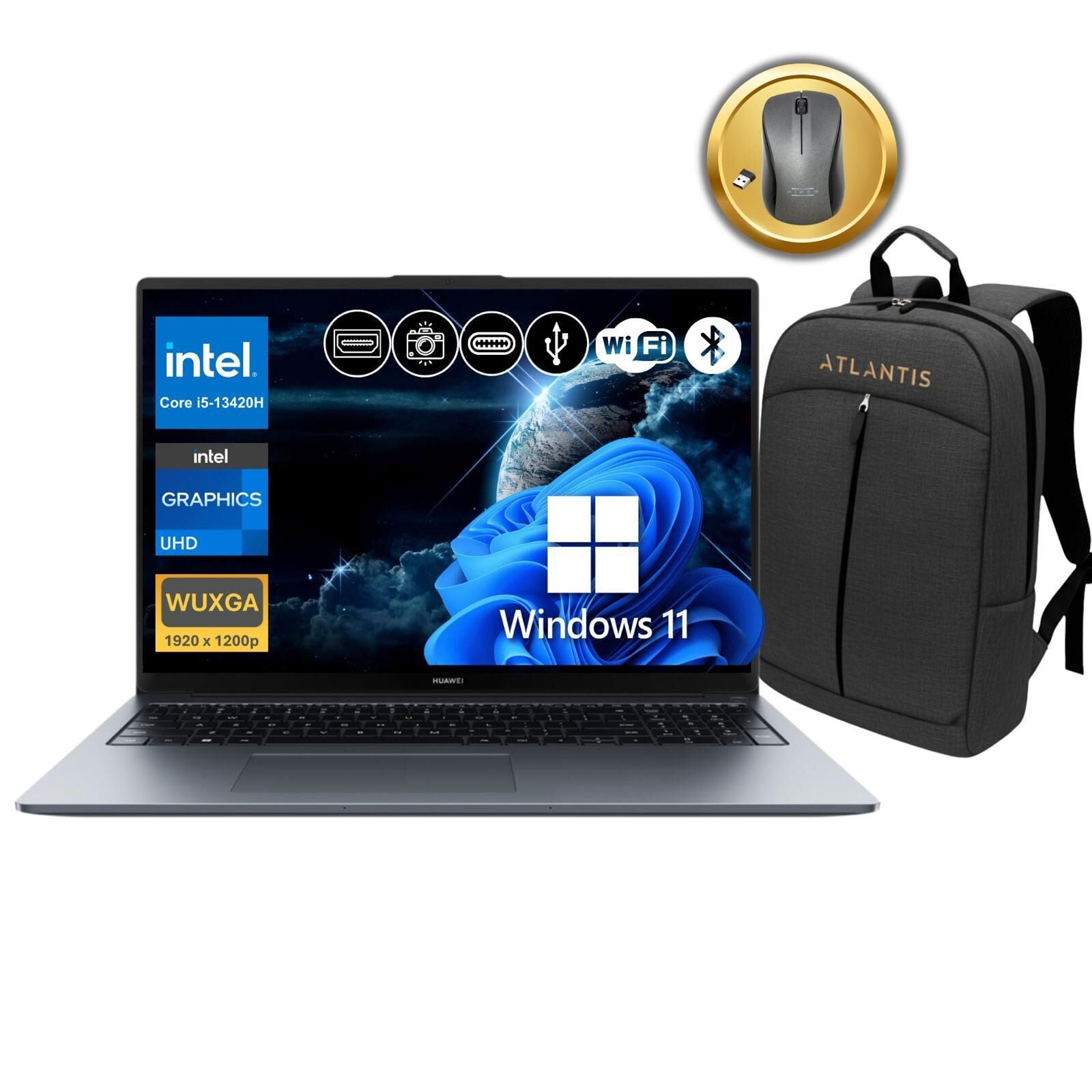 Huawei MateBook D16 i5-13420H 16GB RAM 512GB SSD 16'' IPS W11Pro Notebook+Çanta&Mouse (MCLG-W5651 A25)