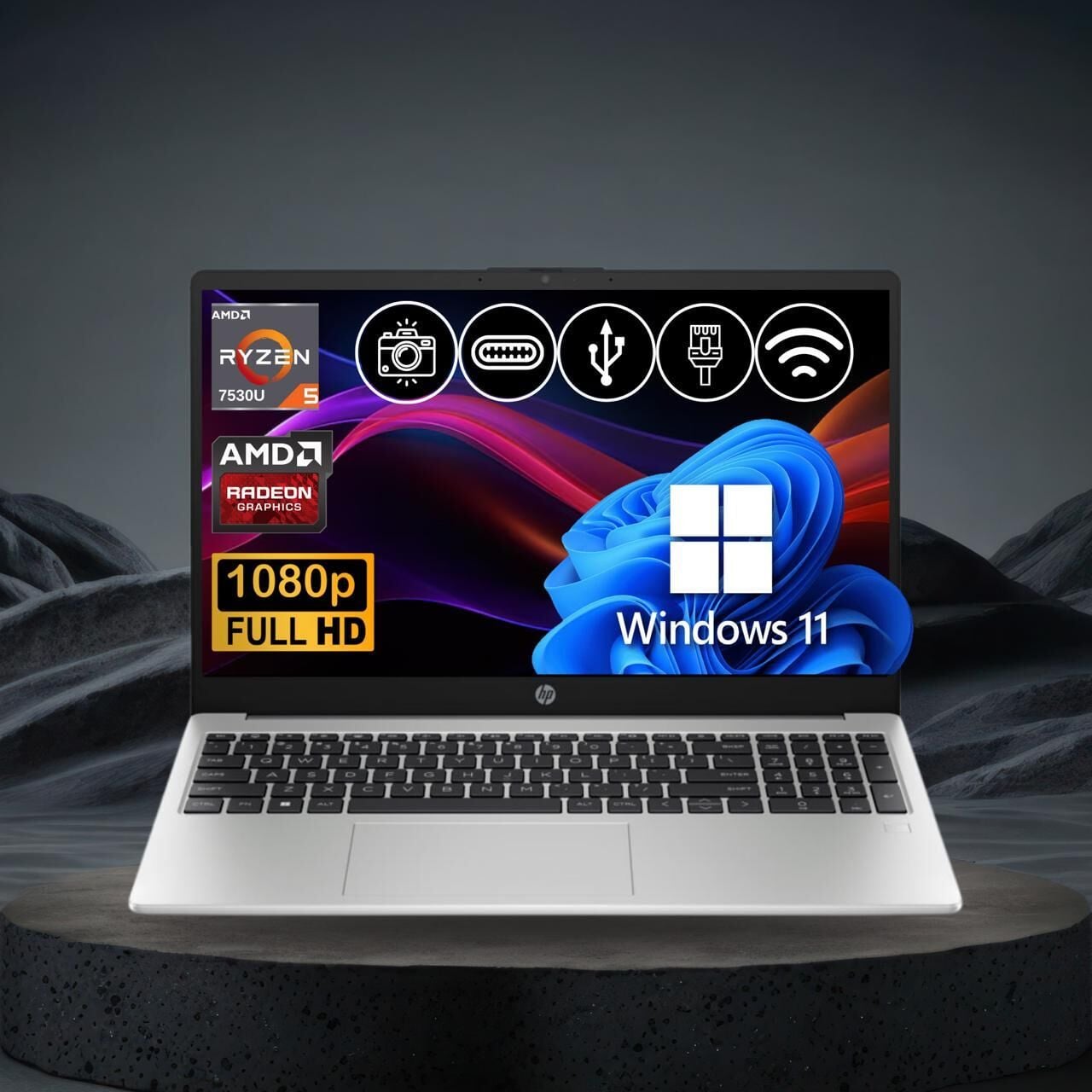 HP 255 G10 Ryzen5-7530U 16GB 1TB Nvme SSD 3C3Y9ES ATL50 O/B 15.6'' Win11Pro Taşınabilir Bilgisayar