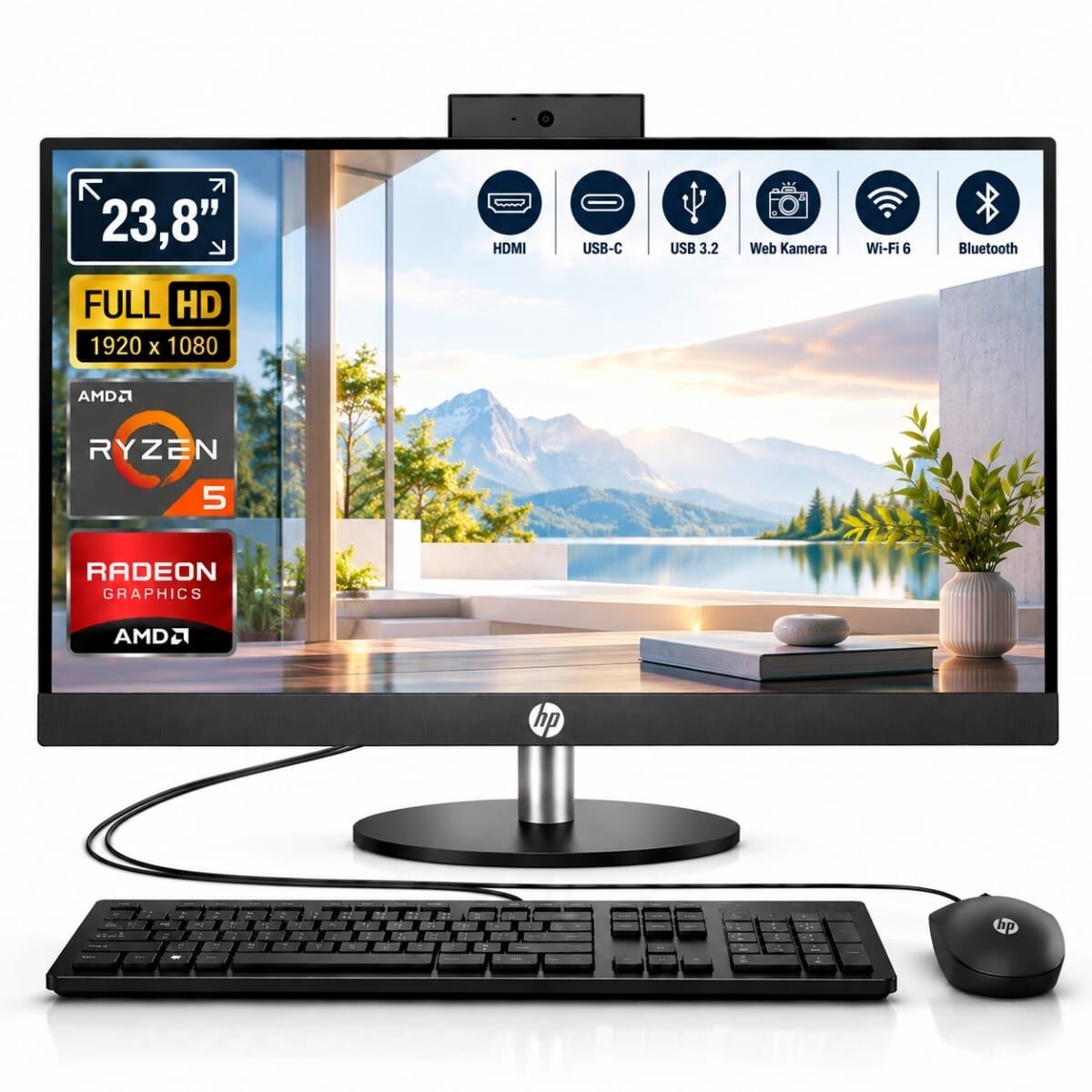 HP ProOne 245 G10 Ryzen 5 7520U 16GB 1TB SSD 23.8'' FHD IPS W11 Pro All in One PC D4VB9ET ATL2
