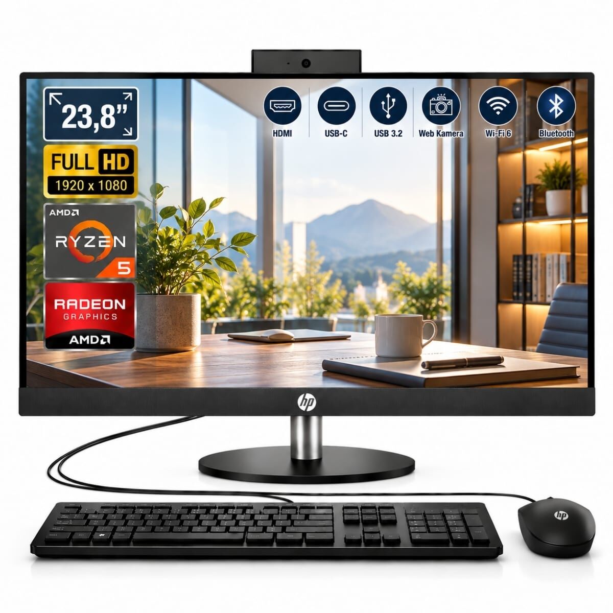 HP ProOne 245 G10 Ryzen 5 7520U 16GB 1TB SSD 23.8'' FHD IPS FreeDOS All in One PC D4VB9ET ATL4