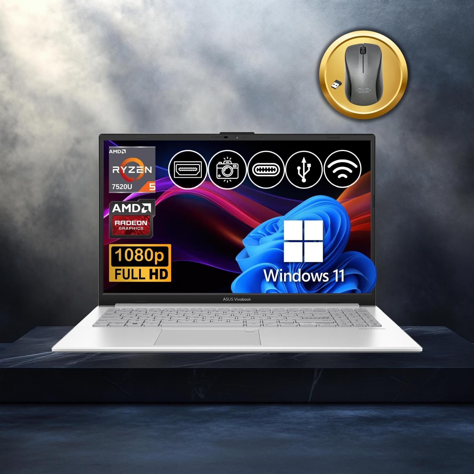 Asus Vivobook Go 15 Ryzen5-7520U 8GB 2TB Nvme SSD E1504FA-BQ1741 Atl23 15.6'' Win11Pro Notebook+Mouse