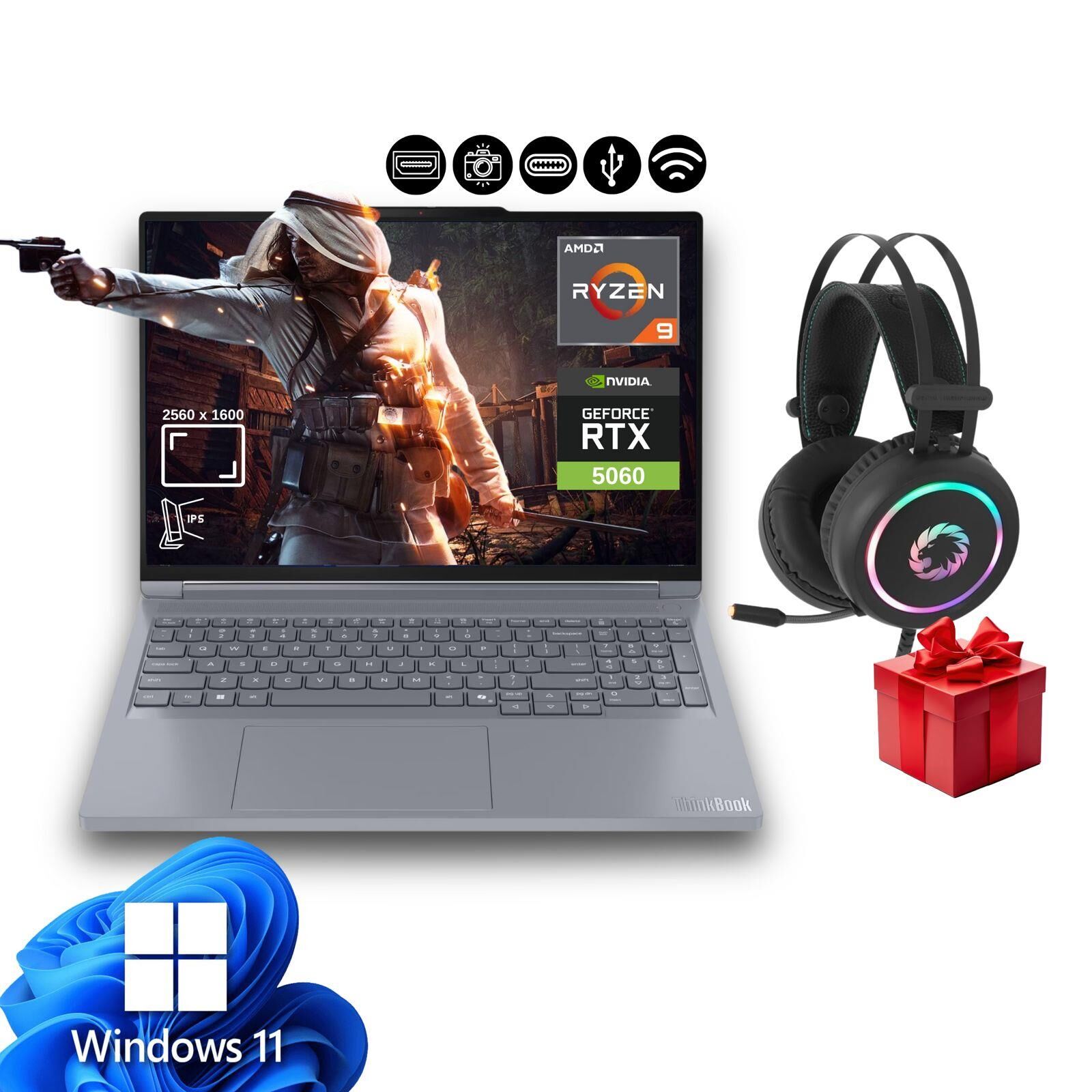 Lenovo Thinkbook G6 Ryzen9 8940HX 32GB 512GB Nvme SSD 8Gb RTX5060 21U00013TX ATL12 16'' Win11Pro Notebook
