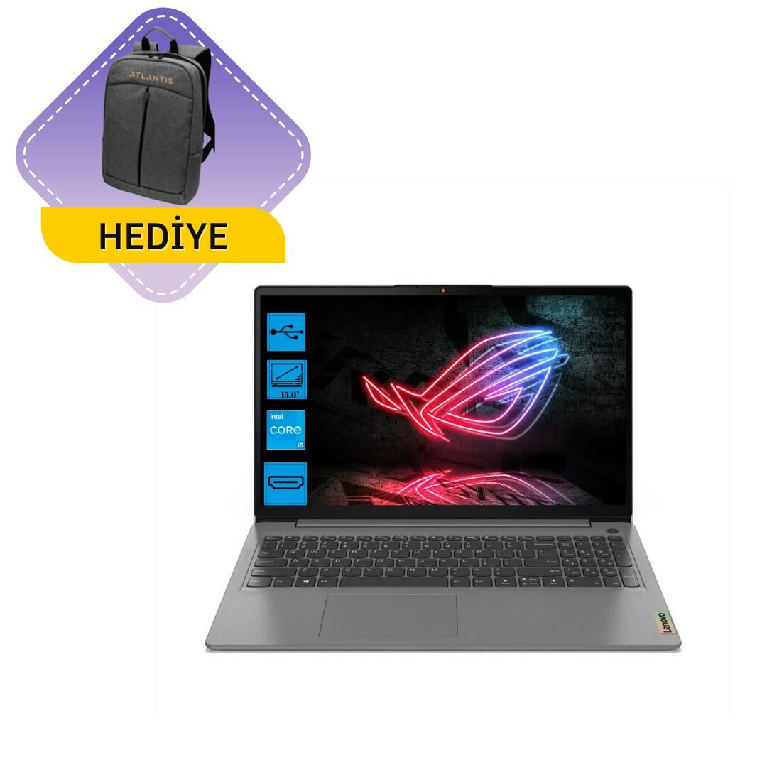 Lenovo Ideapad 3 Intel Core i5 1155G7 16GB 256GB SSD 82H8034ETXZ18 FreeDos FHD Taşınabilir Bilgisayar + Çanta