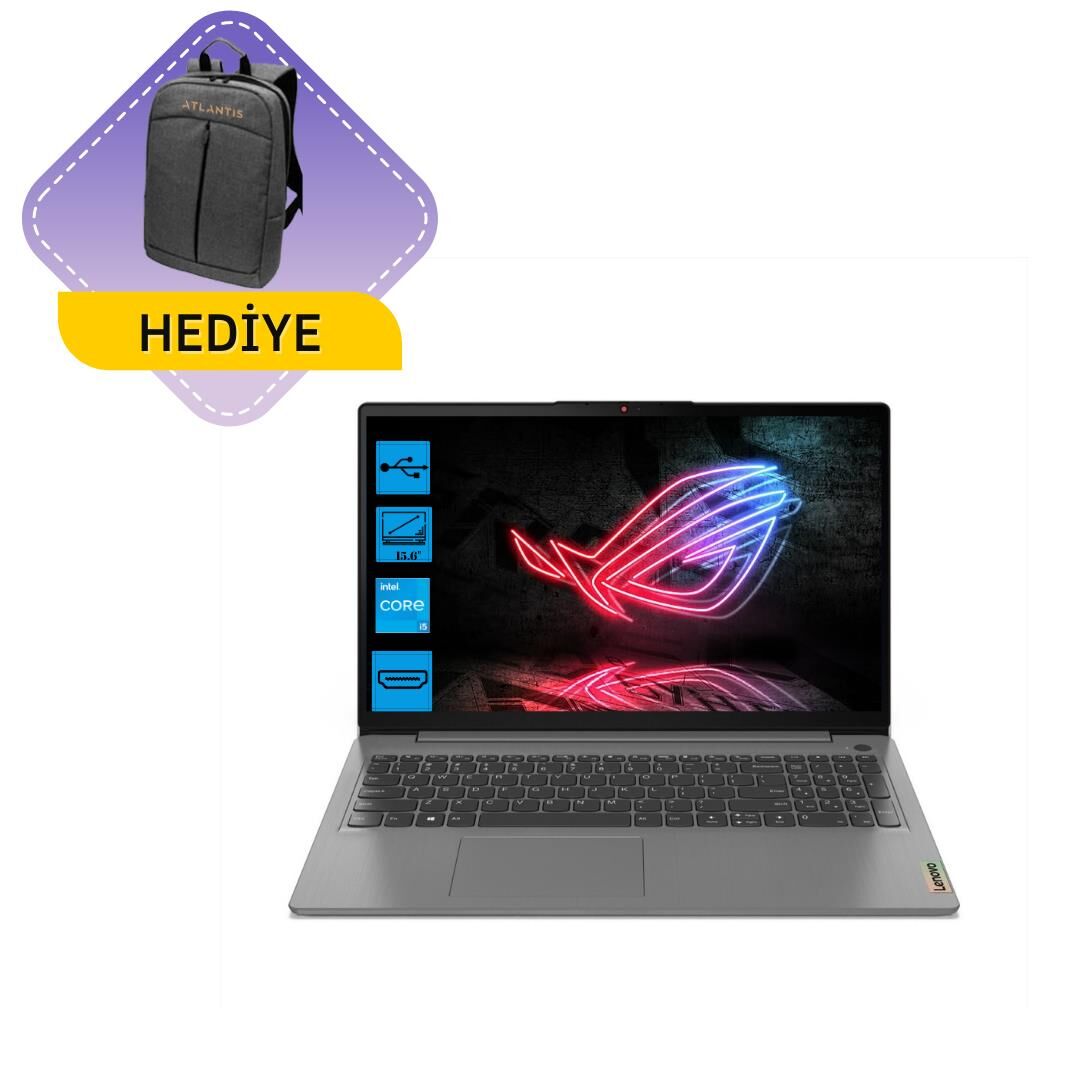 Lenovo Ideapad 3 Intel Core i5 1155G7 16GB 256GB SSD 82H8034ETXZ18 FreeDos FHD Taşınabilir Bilgisayar + Çanta