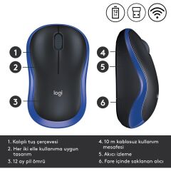 LOGITECH M185 NANO KABLOSUZ BLUE (910-002236)