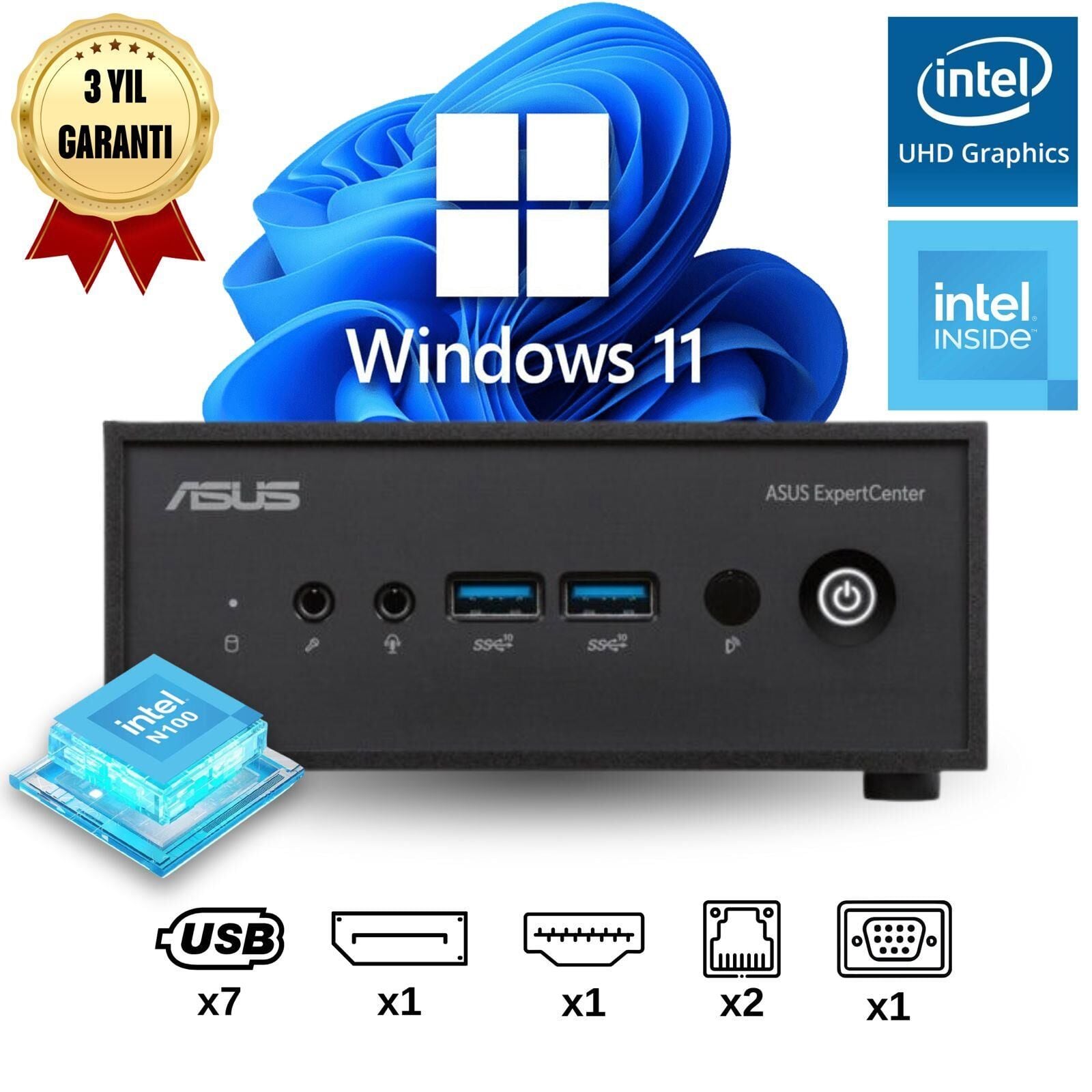 ASUS PN42-SN0285AV ATL13 Intel Processor N100 32GB DDR4 256 GB M.2 SSD W11Pro Mini Masaüstü Bilgisayar