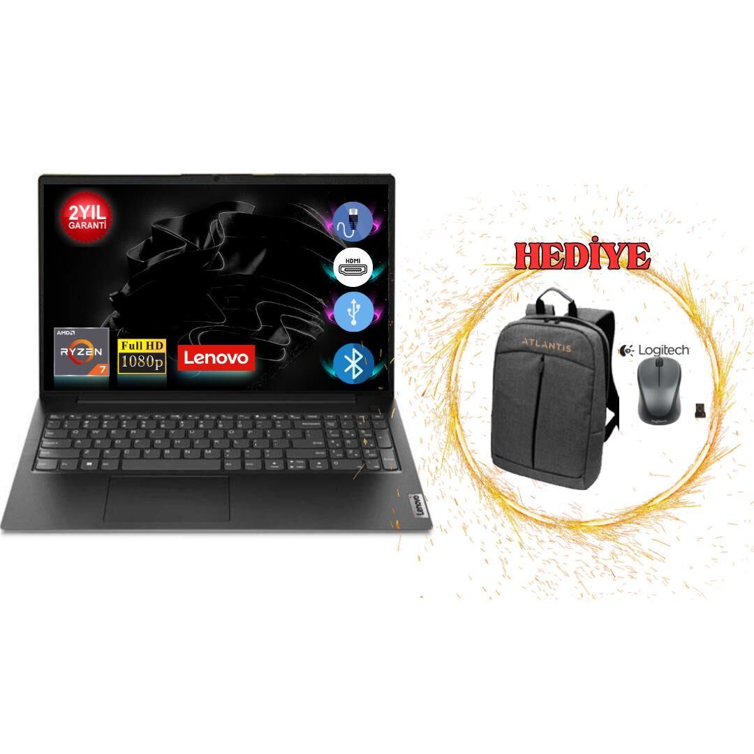 Lenovo V15 G4 Amd Ryzen 5 7520U  8 GB 256 SDD  82YU00Q6TXA33 15.6''  W11Pro Taşınabilir Bilgisayar Mouse+Çanta
