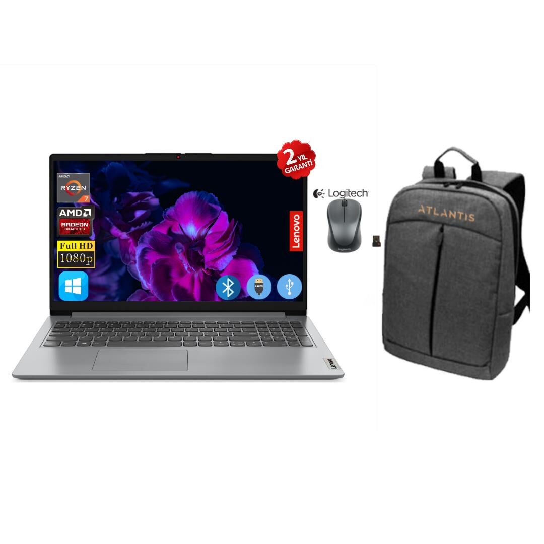 Lenovo Ideapad 1 AMD Ryzen 7 5700U 16GB 256 SSD 82R4006FTRA030 W11 Pro 15.6'' Notebook Çanta &Mouse
