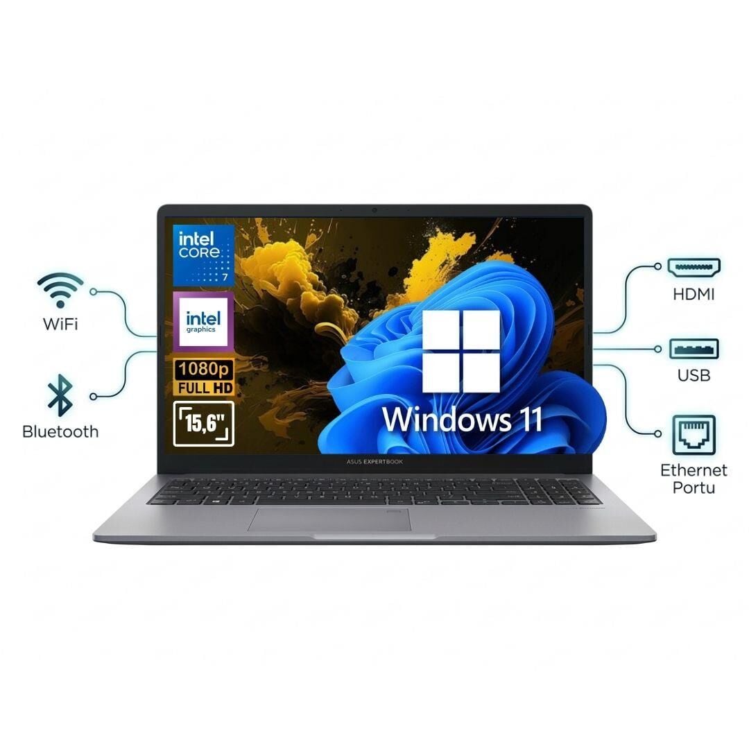 ASUS Expertbook P1 P1503CVA-C716512G0D ATL23 CORE 7 240H 8GB Ram 2TB SSD 15.6'' FHD Win11Pro Notebook