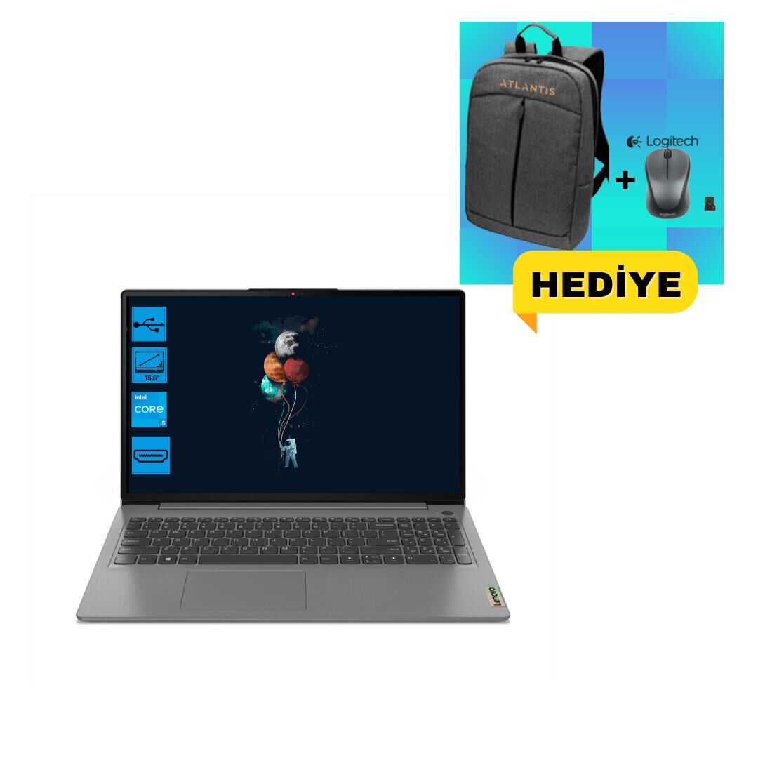 Lenovo Ideapad 3 Intel Core i5 1155G7 24GB 256GB SSD + 500 GB HDD 82H8034ETXZ119 FreeDos FHD Taşınabilir Bilgisayar + Çanta & Mouse