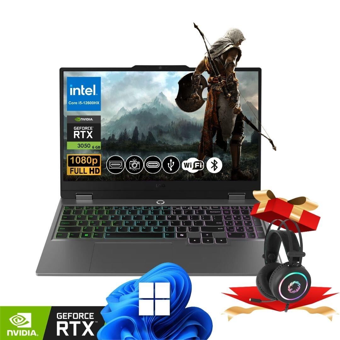 Lenovo LOQ Gaming Notebook i5-12600HX 48GB RAM 2TB SSD RTX3050 6GB 15.6'' FHD 144Hz IPS Win11Pro 83GS00P8TR ATL164 +Kulaklık