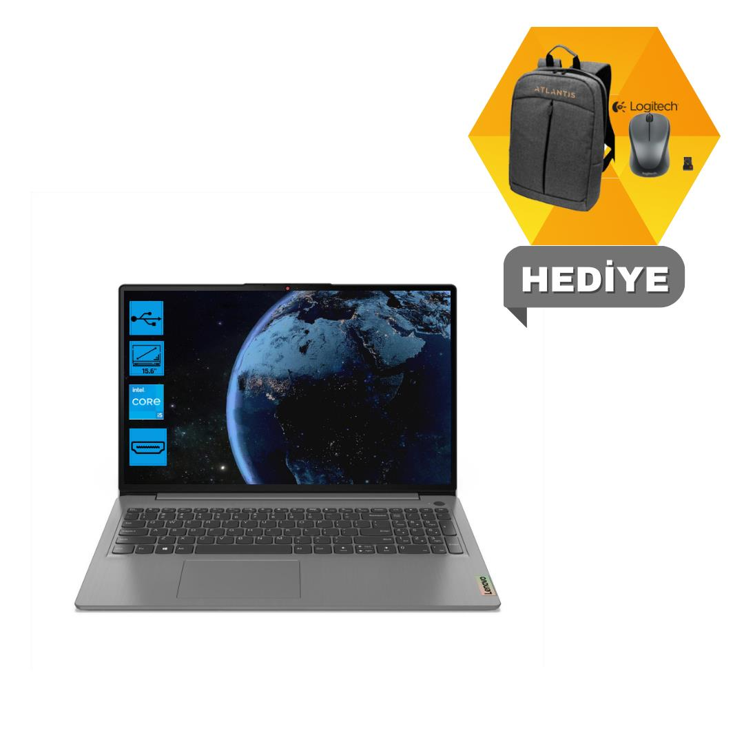 Lenovo Ideapad 3 Intel Core i5 1155G7 8GB 256GB SSD + 500 GB HDD 82H8034ETXZ128 FHD Win10 Pro Taşınabilir Bilgisayar + Çanta & Mouse