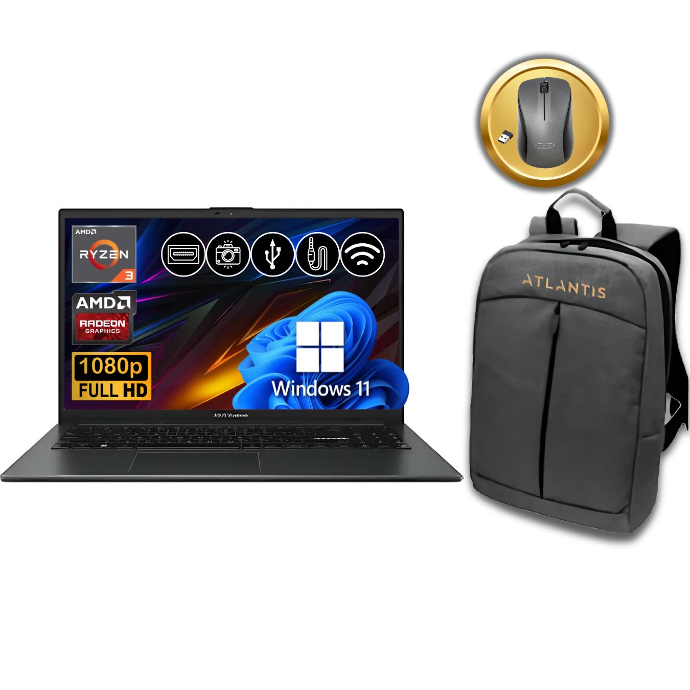 Asus VivoBook Go 15 R3-7320U 8GB 2TB M.2 SSD E1504FA-NJ097  ATL39 15.6'' W11Pro Notebook +Mouse&çanta