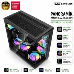 Aigo/DarkFlash DS900 AT-750W 80+Bronze USB3.0 Type-C 4×12CM Fan Temperli Cam Siyah ATX Oyuncu Kasası