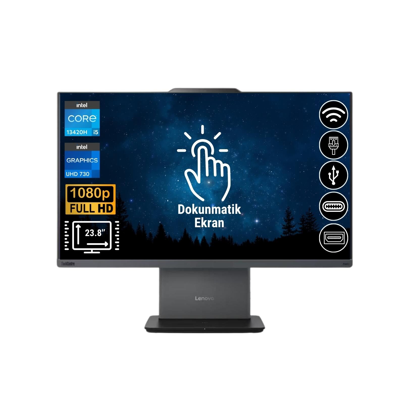 Lenovo Thinkcentre Neo 50A i5-13420H 8GB  256GB M.2 SSD 12SC001LTR ATL1 23.8'' Dokunmatik Ekran Fdos All In One Bilgisayar