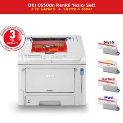 OKI C650DN A4 Renkli Network Yazıcı 35ppm Dubleks (09006144) + Ekstra 4 Toner