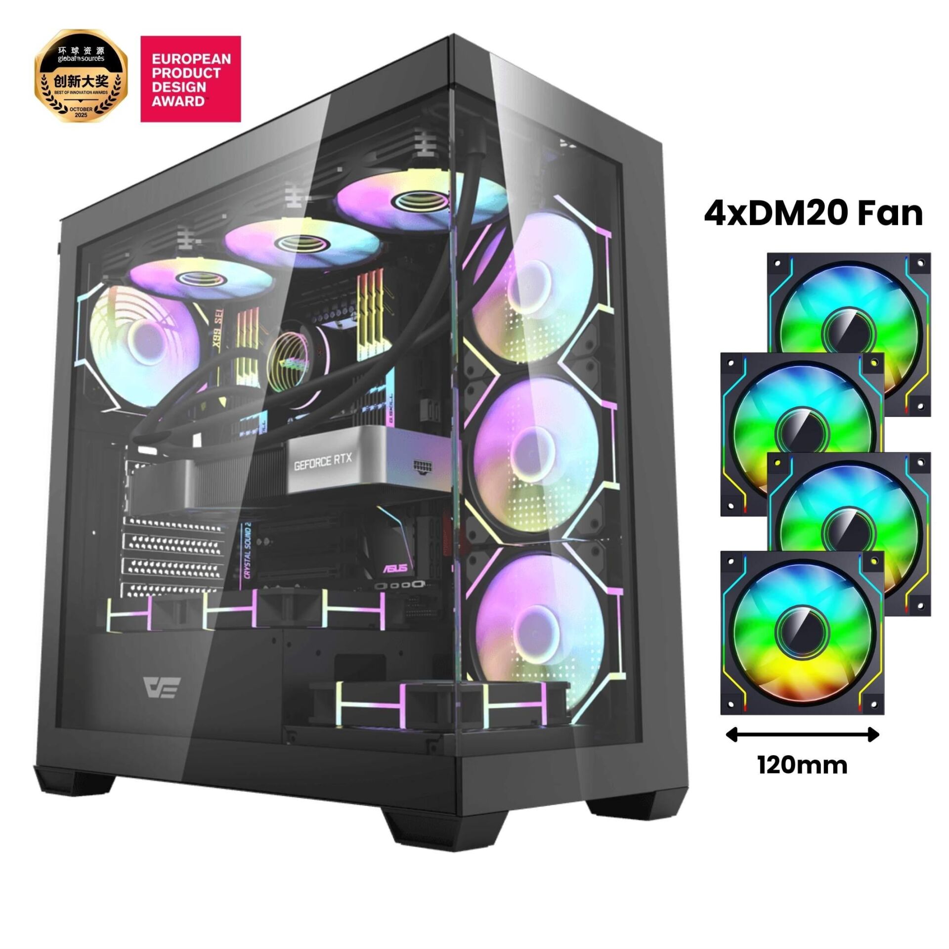 AIGO DS900 AT-750W 80+ Bronze USB3.0 Type-C 4×12CM Fan Temperli Cam Siyah ATX Kasa