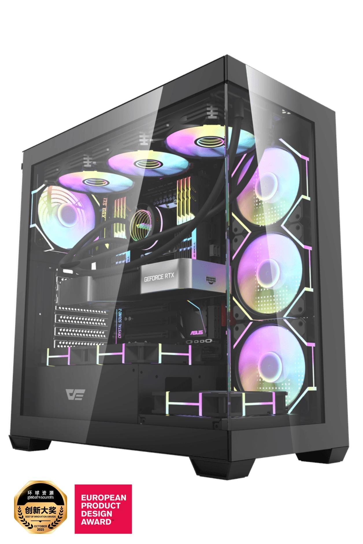 AIGO DS900 AT-750W 80+ Bronze USB3.0 Type-C 4×12CM Fan Temperli Cam Siyah ATX Kasa