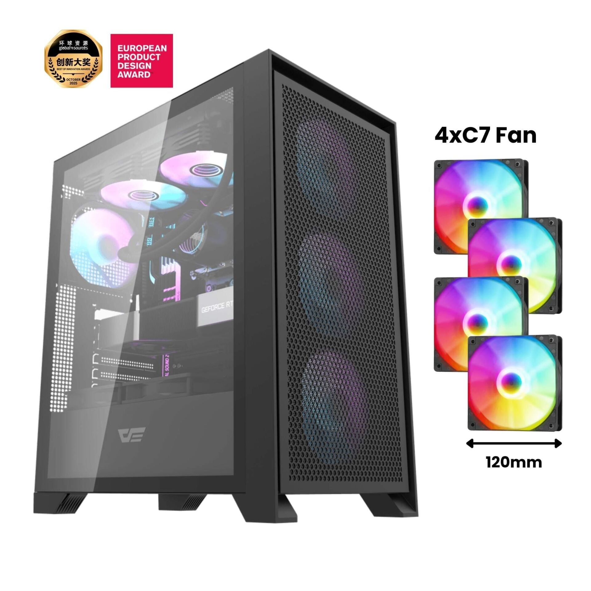 AIGO DRX70 Mesh AT-750W 80+ Bronze USB3.0 Type-C 4×12CM Fan Temperli Cam Siyah ATX Kasa