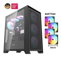 AIGO DRX70 Mesh AT-750W 80+ Bronze USB3.0 Type-C 4×12CM Fan Temperli Cam Siyah ATX Kasa