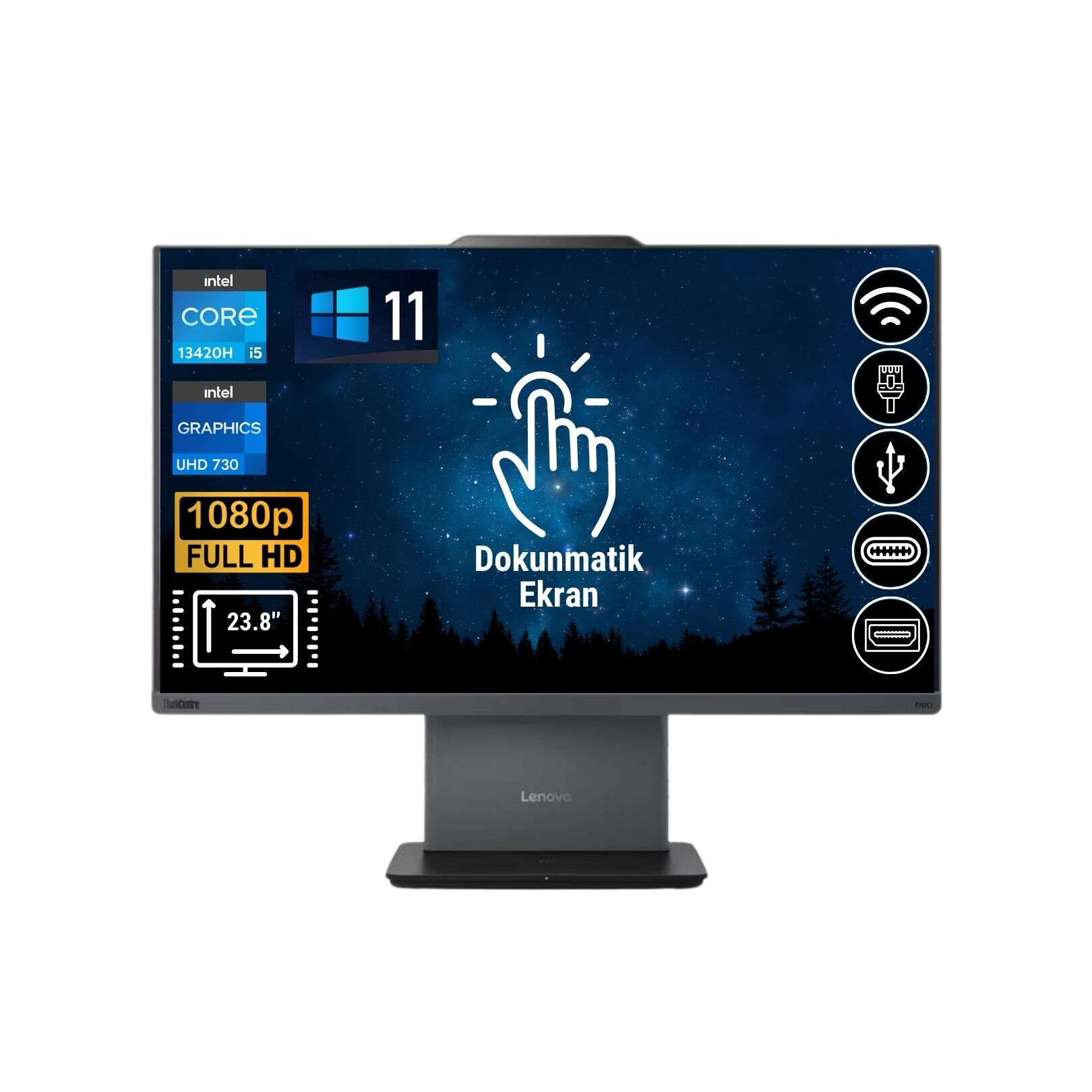 Lenovo Thinkcentre Neo 50A i5-13420H 40GB 512GB M.2 SSD 12SC001LTR ATL29 23.8'' Dokunmatik Ekran W11Pro All In One Bilgisayar