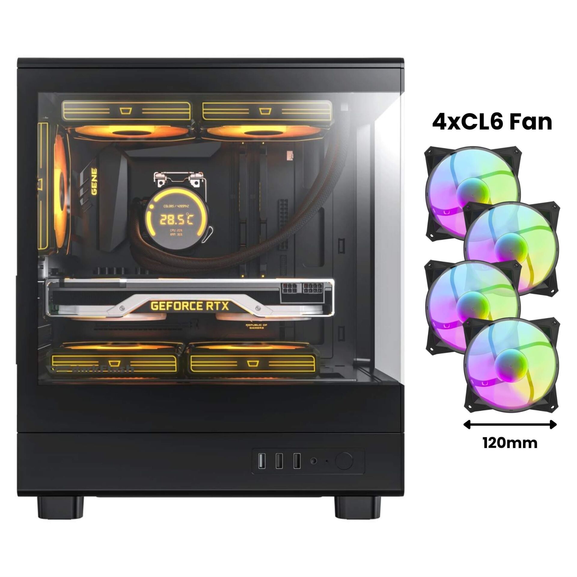 AIGO DB330M USB3.0 3×12CM Fan Temperli Cam Siyah mATX Kasa (PSU Yok)