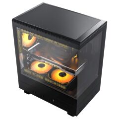AIGO DB330M USB3.0 3×12CM Fan Temperli Cam Siyah mATX Kasa (PSU Yok)