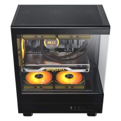 AIGO DB330M USB3.0 3×12CM Fan Temperli Cam Siyah mATX Kasa (PSU Yok)