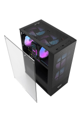 AIGO A290 USB3.0 3×12CM Fan Temperli Cam Siyah ATX Kasa (PSU Yok)