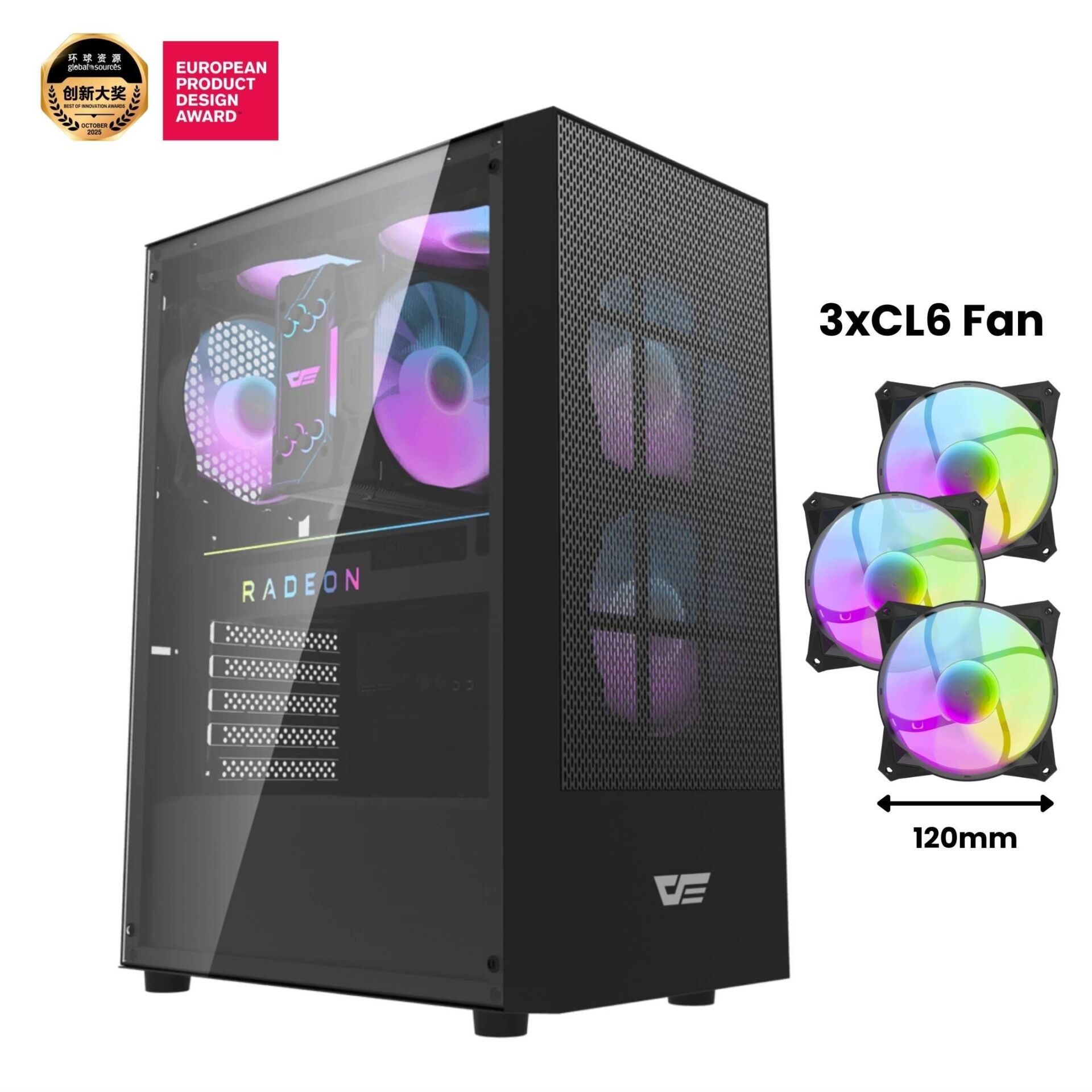 AIGO A290 USB3.0 3×12CM Fan Temperli Cam Siyah ATX Kasa (PSU Yok)