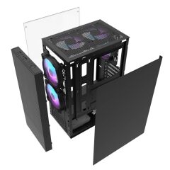 AIGO A290 USB3.0 3×12CM Fan Temperli Cam Siyah ATX Kasa (PSU Yok)