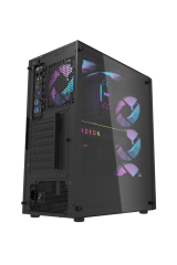 AIGO DK351 USB3.0 4×12CM Fan Temperli Cam Siyah E-ATX Kasa (PSU Yok)