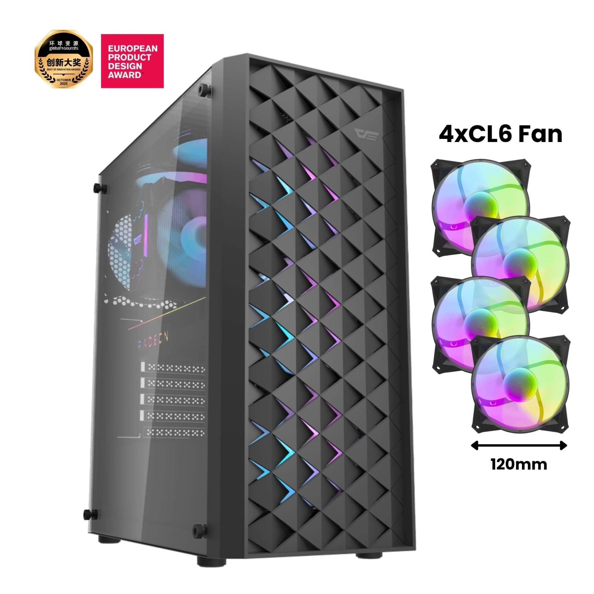 AIGO DK351 USB3.0 4×12CM Fan Temperli Cam Siyah E-ATX Kasa (PSU Yok)