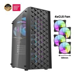 AIGO DK351 USB3.0 4×12CM Fan Temperli Cam Siyah E-ATX Kasa (PSU Yok)