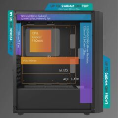 AIGO DK351 USB3.0 4×12CM Fan Temperli Cam Siyah E-ATX Kasa (PSU Yok)