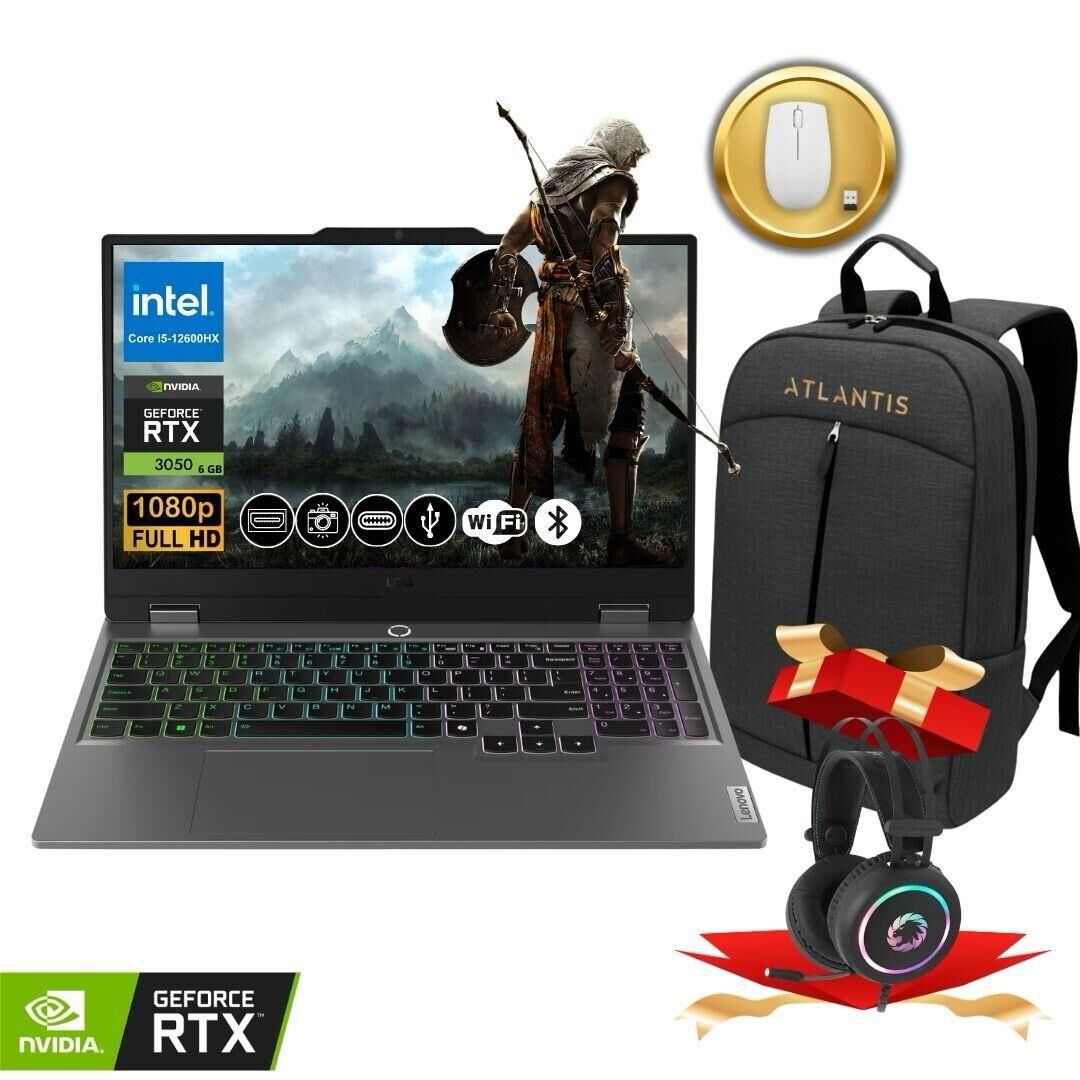 Lenovo LOQ Gaming Notebook i5-12600HX 32GB 2TB RTX3050 6GB 15.6'' 144Hz IPS FDOS 83GS00P8TR ATL179 +Çanta +Mouse +Kulaklık